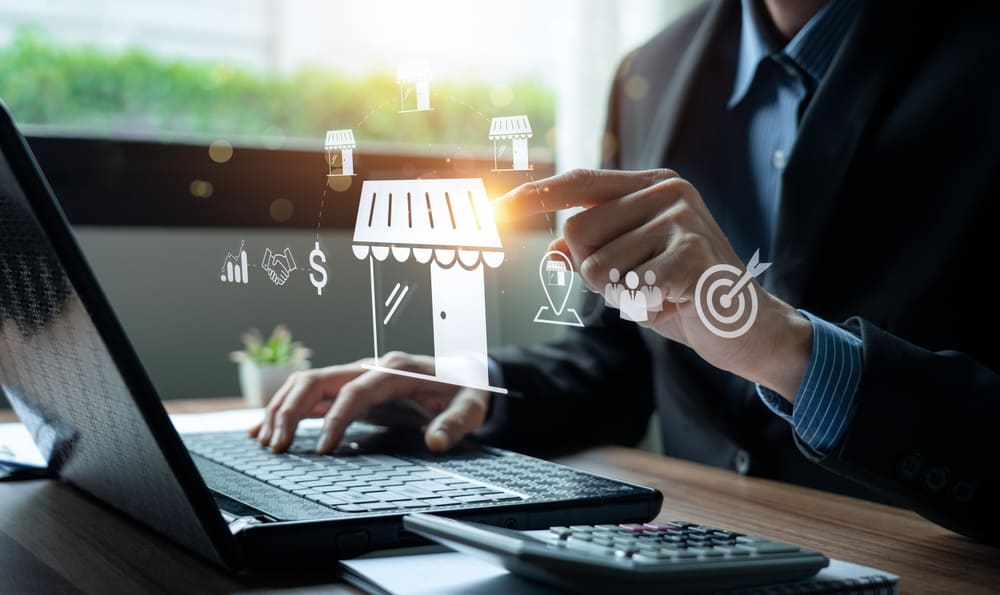 パソコンの上にお店のアイコンが表示